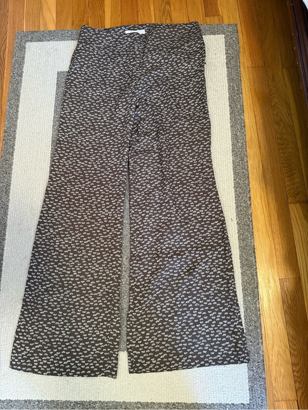 LOFT Brown Printed Wide-Leg Pants silky size 6 KATE